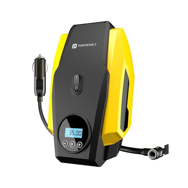 Portronics Vayu Lite 150 PSI Portable Tyre Inflator — 12V DC, LED Display & Auto Shut-Off