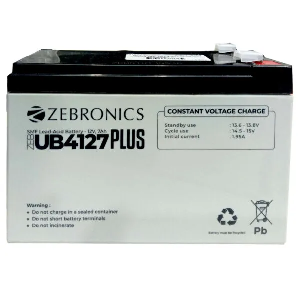 Zebronics 12V 7Ah Rechargeable Sealed Lead Acid Battery (ZEB-UB4127+)