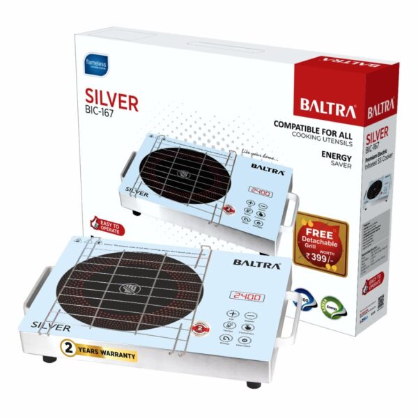 Baltra-2400W-Infrared-Cooktop-Touch-Panel-Silver-BIC-167-Premium-Electric-SS-Cooker-with-Free-Grill-2-year-Manufacturer-Warranty