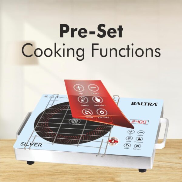 Baltra-2400W-Infrared-Cooktop-Touch-Panel-Silver-BIC-167-Premium-Electric-SS-Cooker-with-Free-Grill-2-year-Manufacturer-Warranty