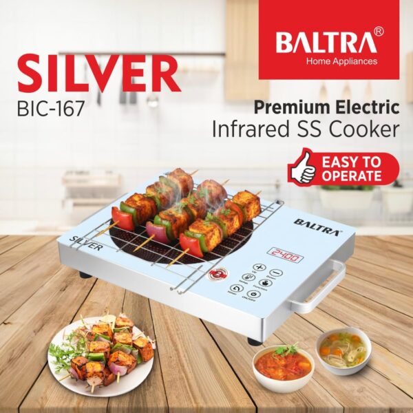 Baltra-2400W-Infrared-Cooktop-Touch-Panel-Silver-BIC-167-Premium-Electric-SS-Cooker-with-Free-Grill-2-year-Manufacturer-Warranty