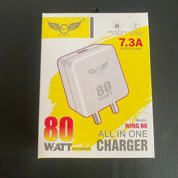 SV+ Wing 80W Fast Charger (7.3A Output) – Super Fast Charging | Cable Included